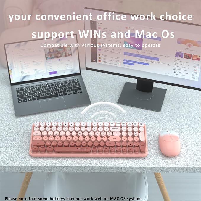 UBOTIE Wireless Keyboards and Mouse Combo (Peach Gradient) | Colorful Gradient Rainbow Color Retro Typewriter Flexible Keyboard, 2.4GHz Connection and Optical Mouse for PC Wins Mac - Image 3