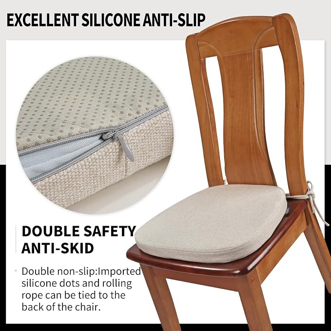 SINOSSO 1 Pack Memory Foam Chair Cushions for Dining Chair, Friendly Woven Fabric 16" U-Shape Comfortable Kitchen Chair Pad, Removable Slip Resistant Seat Cushion (1 Piece, Oatmeal Beige) - Image 4