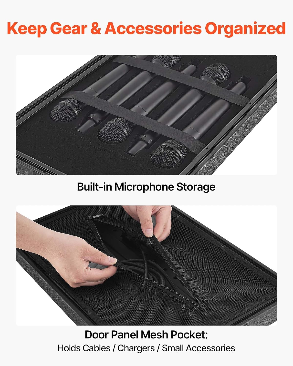 VEVOR 6U Rack Case, 12 in Depth, Rackmount Flight Case Shallow Rack with Microphone Compartment, Polyethylene Construction, Recessed Latches, Easy Installation, for Amplifier, 8.7 in Internal Depth - Image 6