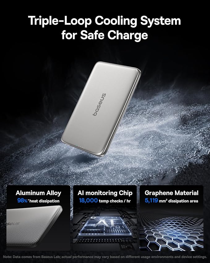 Baseus Picogo Power Bank, 0.3" Ultra Slim 5000mAh MagSafe Battery Pack, Upgraded CCC Certified and Polished Alloy Magnetic Portable Charger, Wireless Charger for iPhone 17/16/15/14/13/12 - Image 3