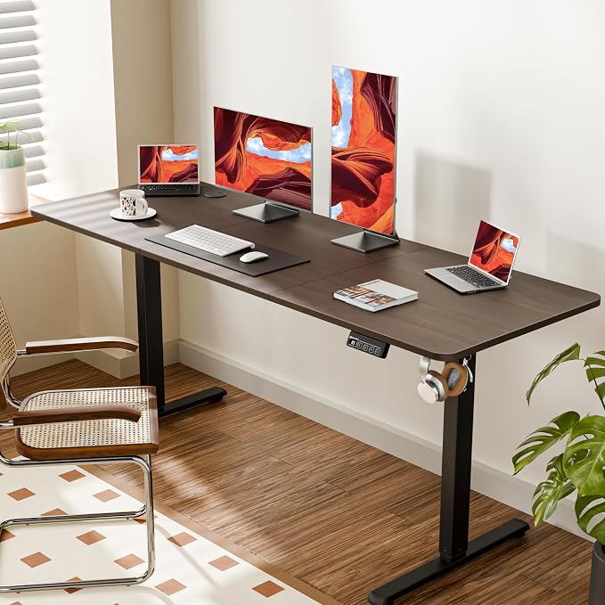 67"x24" Standing Desk, Height Adjustable Sit-Stand Home Office, Walnut | Electric Adjustable Standing Desk, Sit to Stand Computer Office Desk with Splice Board, Memory Preset, Lifts 28.7''-46.5" - Image 2