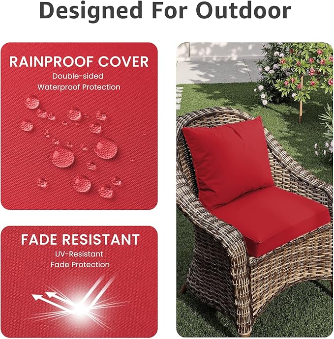 PatioGlow Outdoor Chair Cushions 19 x 19 x 3 Inch, Waterproof & Fade Resistant Patio Seat Cushion for Furniture with Handle and Ties, Thick Seating Pads for Outside Sofa Couch Set of 2, Red - Image 3