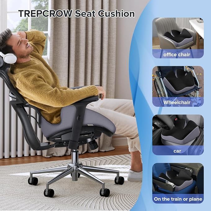 X-Large Coccyx Seat Cushion, U-Shaped Memory Foam for Office Chair | High-Density Memory Foam Helps Reduce Tailbone Pressure; Washable Mesh Cover, Anti-Slip Base for Office Chairs, Cars & Travel - Image 7