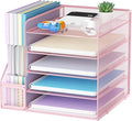Marbrasse Desk Organizers and Accessories, 5-Tier Paper Letter Tray Organizer with File Holder, Mesh File Organizer, Office Desk Accessories & Organization for Supplies (Pink) by Marbrasse