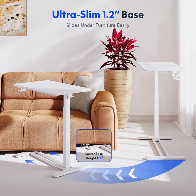 FLEXISPOT H7 32" Pneumatic Height-Adjustable Overbed Table with Wheels | C-shaped bedside table,Medical End Table,Rolling Cart TV Tray,Laptop desk for Hospital Home office use,31.5"Wx17.7"D,White - Image 9