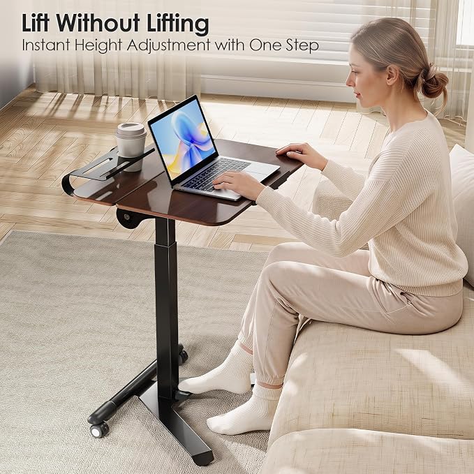 ROMOON Rolling Standing Desk with Wheels, Portable 24 inch Sit-Stand Laptop Cart with Tilt Top and Storage, Mobile Compact Workstation for Home Office and Small Spaces (Walnut) - Image 2