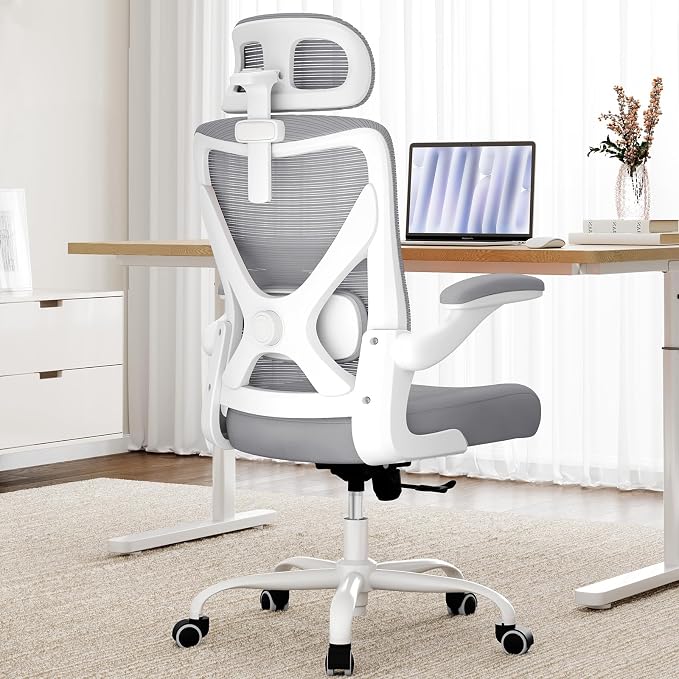 Ergonomic Office Chair: Mesh Desk Chair Comfy with Headrest& Lumbar Support | Ergalithic Big and Tall Office Chairs with Wheels & Flip-Up Arms-Computer Gaming Chairs for Adults Home Office Chairs(Grey) - Image 8