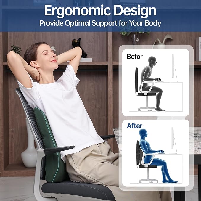 Soft Comfortable Memory Lumbar Support Pillow Back Cushion for Offic | Built-In Adjustable Straps Secure Reduce Back Soreness Pressure Distribution Breathable Premium Fabric Long-lasting Support - Image 3
