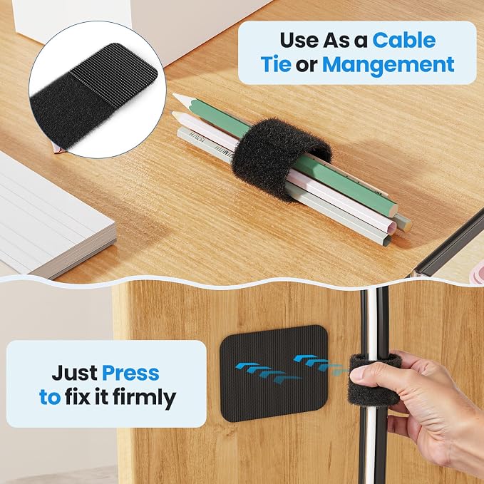 Cable Management Under Desk, Enhanced up to 15 Cord Organizer 20 Pair-Black | Reusable, No Residue Left, Adjustable Hook and Loop Cable Ties, Wire Hider Under Table, Home Office Essentials - Image 5