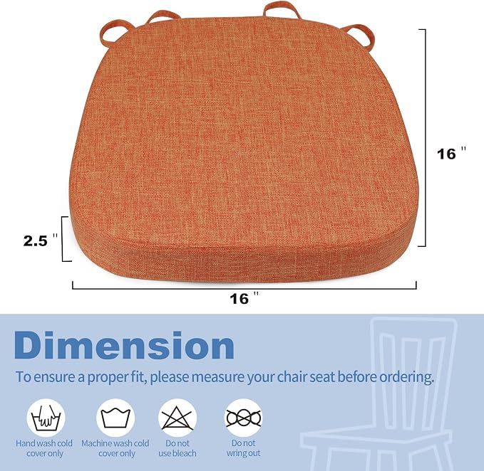 BUYUE Thickened 2.5" Friendly Woven Fabric Dining Chair Cushion, U-Shape High Density Foam Comfortable Chair Pad for Kitchen, Slip Resistant Indoor Seat Cushion (1 Piece, Orange) - Image 3