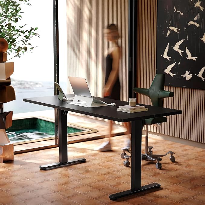 HUANUO 63x28 Inch Electric Standing Desk, Height Adjustable, Black | 176 Lbs Capacity, Smooth Home Office Desk, 4 Memory Presets & Headphone Hooks, 28.3–46.5 Inch Height Range, Easy to assemble - Image 2