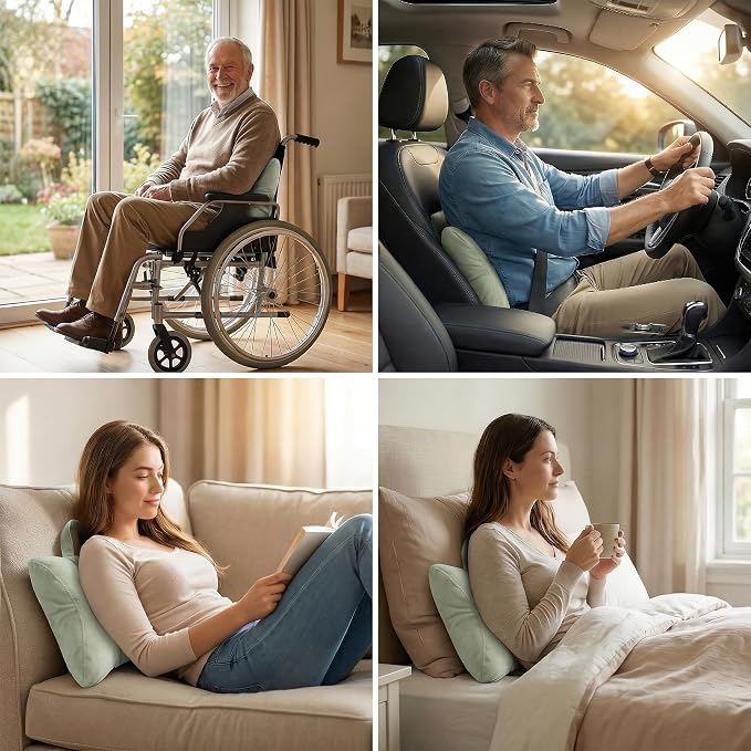 Lumbar Support Pillow for Office Chair and Car Seat, Celadon Green | Ergonomic 3-zone back cushion with a removable, washable corduroy cover for comfortable sitting on sofas and recliners - Image 7
