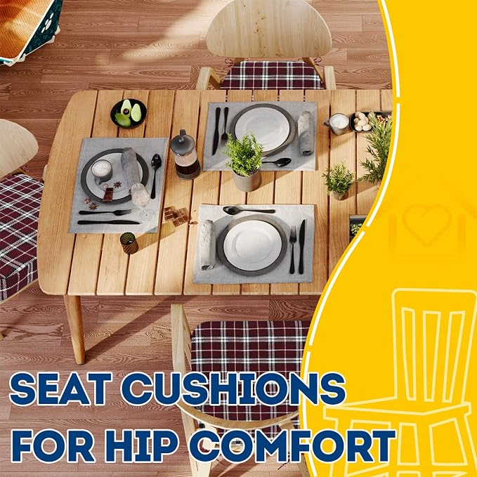 AAAAAcessories D-Shaped Chair Cushions, 2" Thick Dining Chair Pads with Ties and Removable, Machine-Washable Cover, 17" x 16", Set of 2, Red Checkered - Image 8
