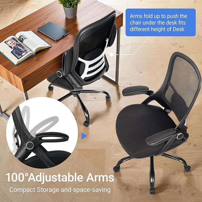 400lbs Heavy Duty Office Chair, 5" Thickened Seat Ergonomic Desk Chair with Adjustable Armrests, Home Office Computer Chairs for Long Hours Mesh Executive Chair(Black) - Image 4