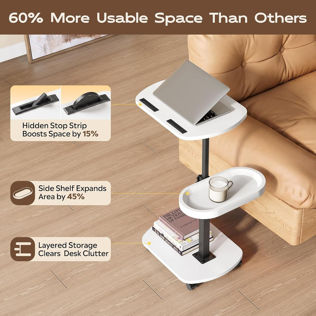 WLIVE C Shaped End Table Adjustable Height 360 Swivel TV Tray Rolling Cup - Image 4