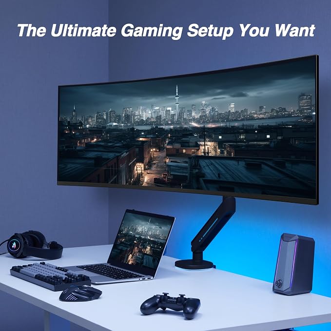 AVLT Single 27”-45” RGB Gaming Monitor Arm Desk Mount -Black | Built-in 20 Lighting Modes Touch Button Control Fits Flat/Curved/Ultrawide Screen Height Swivel Tilt Rotation Adjustable - Image 2
