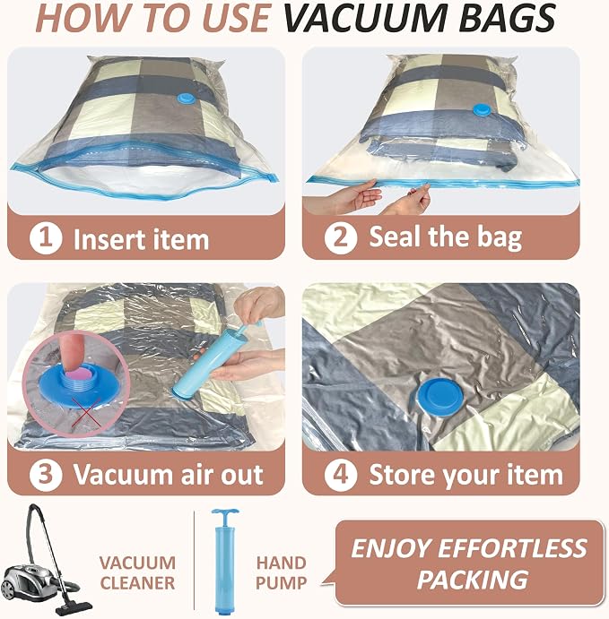 8 XXL Jumbo Vacuum Storage Bags for Bedding, Space Saver with Hand Pump | 47.2" x 35" Extra Large Vacuum Seal Bags for Bedding, Comforters, Blankets & Pillows; 80% Space-Saving Storage for Home - Image 6