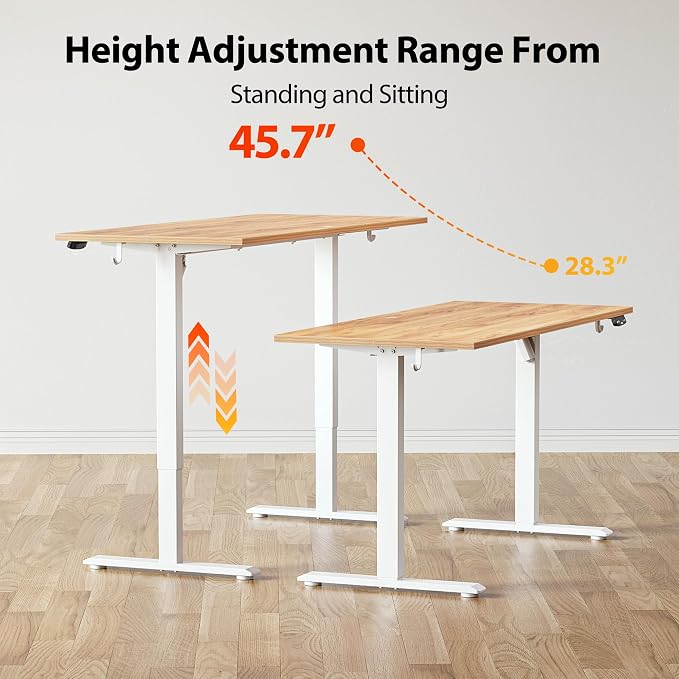 Agilestic 63*24 Inch Height Adjustable Electric Standing Desk, Light Brown | Sit Stand Up Computer Desk, Memory Presets, Stable Steel Frame,154 lbs, Easy Assembly, Splice Board, Home Office, Studying - Image 4