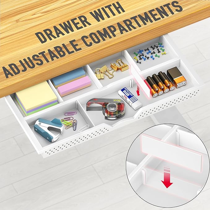 SHW 40-Inch Electric Height Adjustable Standing Desk w/Drawer, Oak | w/ Memory Presets and Cable Management | Drawer with adjustable compartments | Hanging Hooks - Image 4