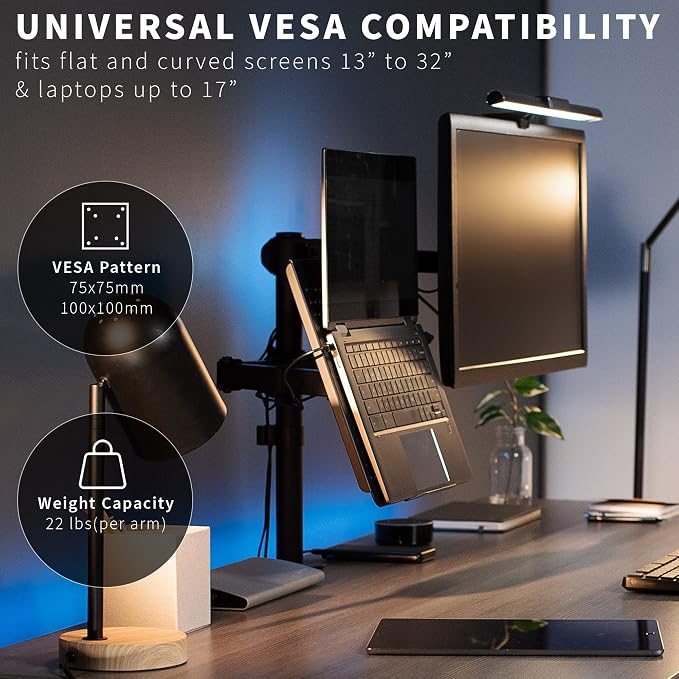 VIVO Black Fully Adjustable 13 to 32 inch Single Computer Monitor and Laptop Desk Mount Combo, Stand with Grommet Option, Fits up to 17 inch Laptops (STAND-V002C) - Image 3