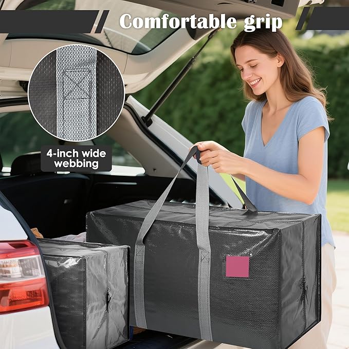 6 Pack Moving Bags with Full-Open Side Zipper, Extra Large 93L Heavy Duty Waterproof Foldable Storage Totes for College Dorm, Moving & Home Organization Gray - Image 6