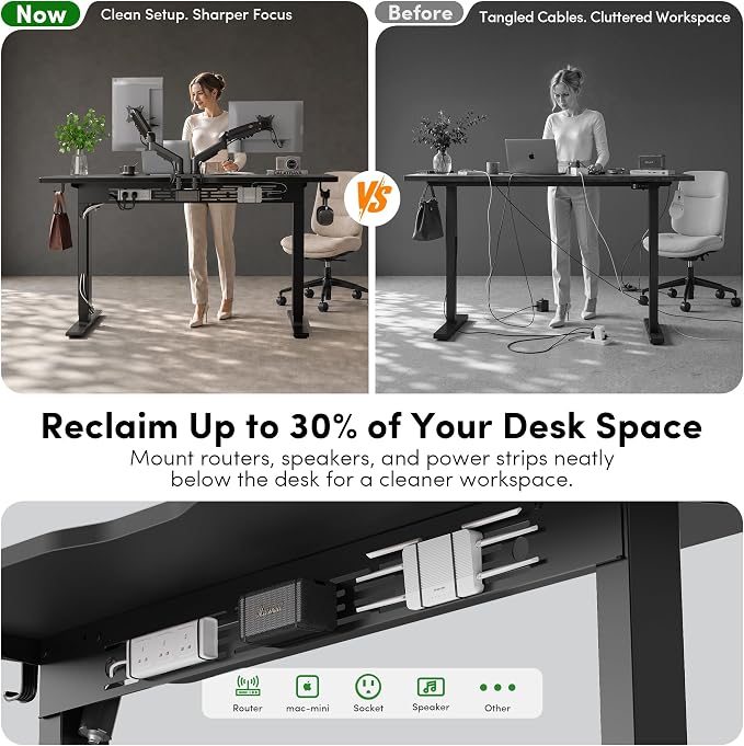 FEZIBO Electric Standing Desk with L-Shaped Crossbar & Cable Management System, 48 x 24 Inches Sit Stand up Desk, Adjustable Height Standing Desk for Home Office, Black - Image 4
