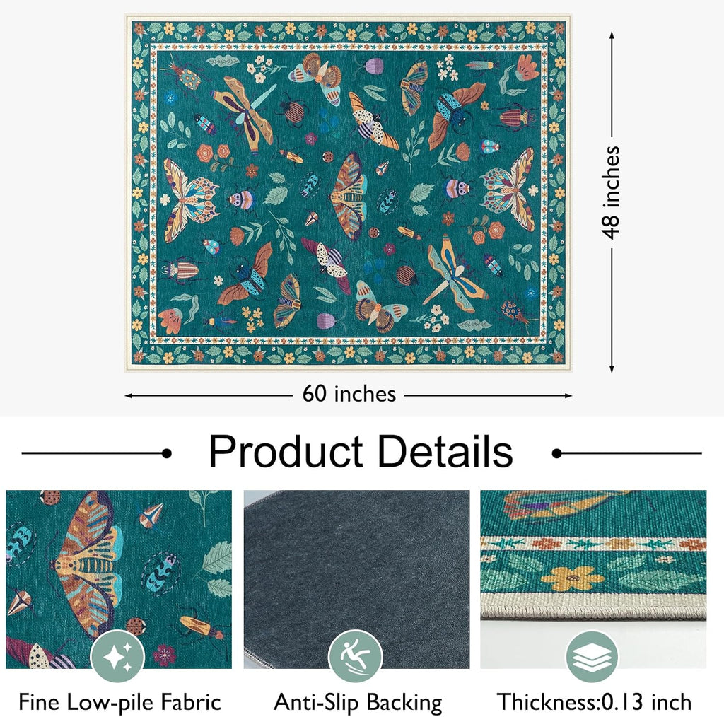 48"x60" Office Chair Mat for Hardwood Floor/Tile, Anti-Slip Desk Rug for Offices, Insect Print Dark Green Office Rugs for Rolling Chairs, Low Plie Gaming Chair Mat for Hardwood - Image 4