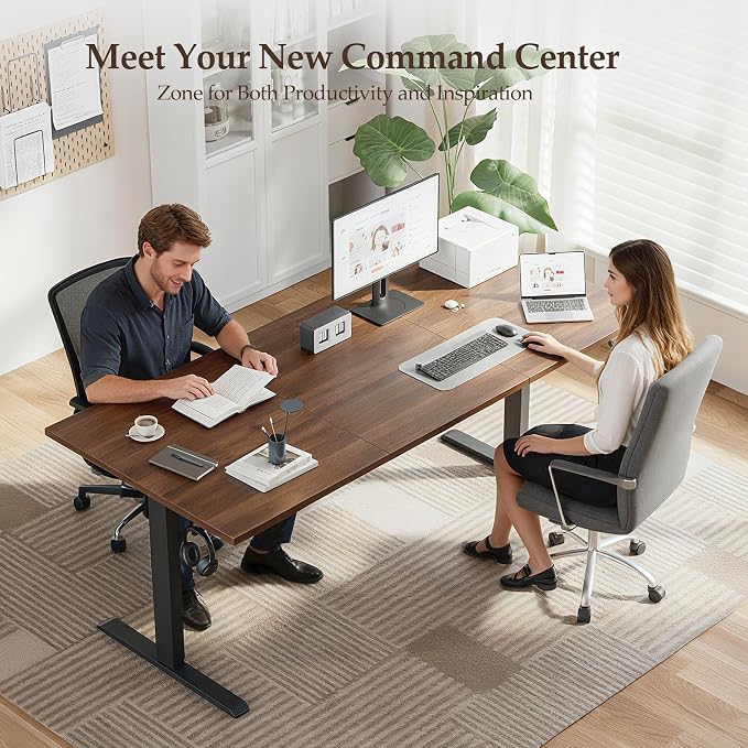 Klicelor 63 Inch Large Electric Standing Desk, Height Adjustable Office Desk, Sit Stand Up Computer Gaming Desk with Memory Preset, Three-Piece Desktop, Dark Walnut - Image 9