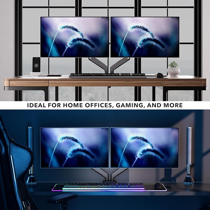 Mount-It! Dual Monitor Desk Mount, 13-32", 17.6 lbs Each | Two independent gas spring arms, full motion, VESA 75x75 & 100x100, C-clamp & grommet base. - Image 7