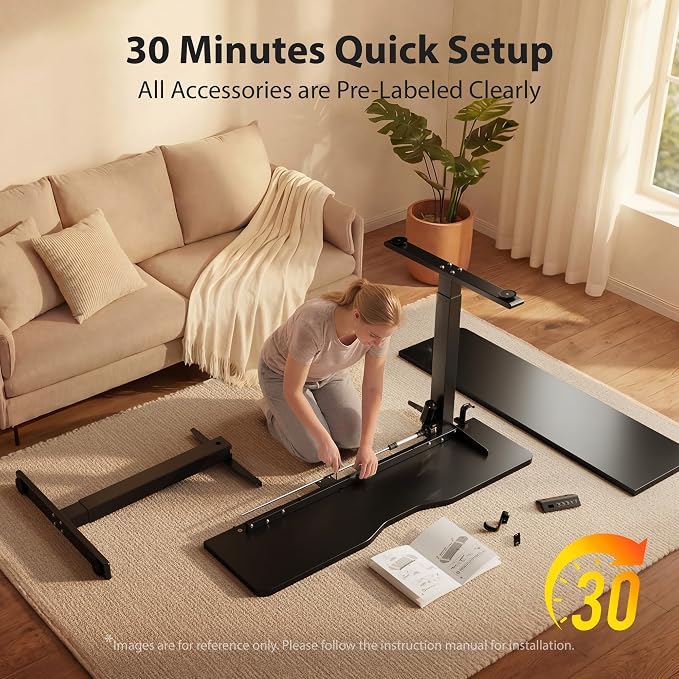 Cubiker Standing Desk, 63x28 Inches Sit Stand Home Office Desk, Electric Stand up Desk, Adjustable Desk with Splice Board, Black Frame/Black Top - Image 8
