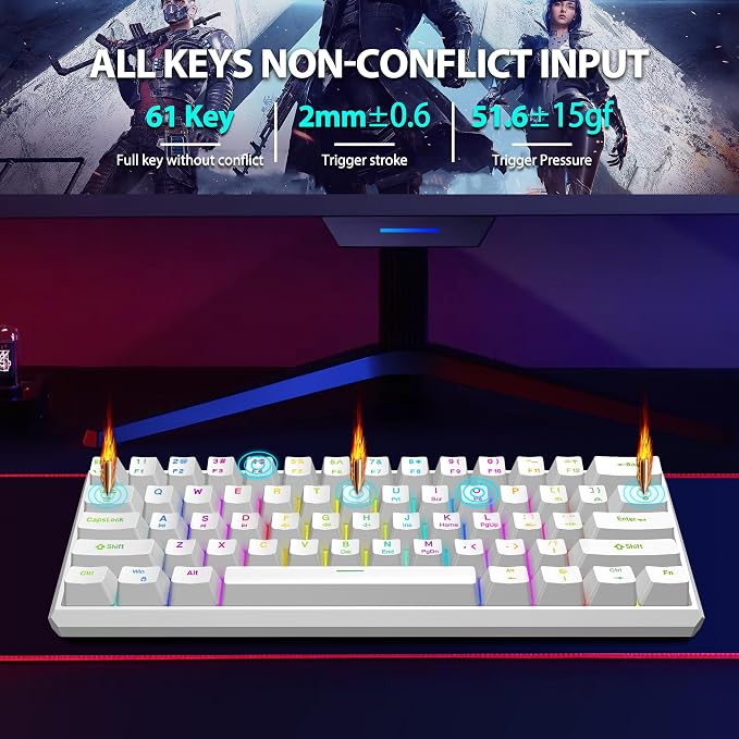 Snpurdiri 60% Wired Mechanical Gaming Keyboard (White, Red Switches) | RGB Backlit 61 keys Small Gaming Keyboard for Windows Laptop PC Mac - Image 5