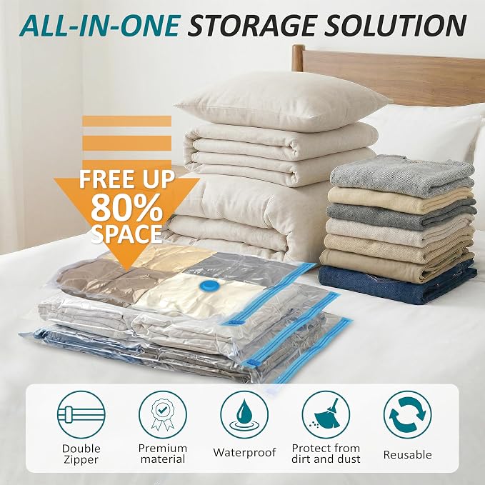 Vacuum Storage Bags with Hand Pump, Vacuum Seal Space Saver Bags,30 Combo | 80% Space-Saving Bags for Clothing, Blankets, Pillows, Bedding & Comforters; Multi-Size Variety Pack for Home & Travel - Image 2