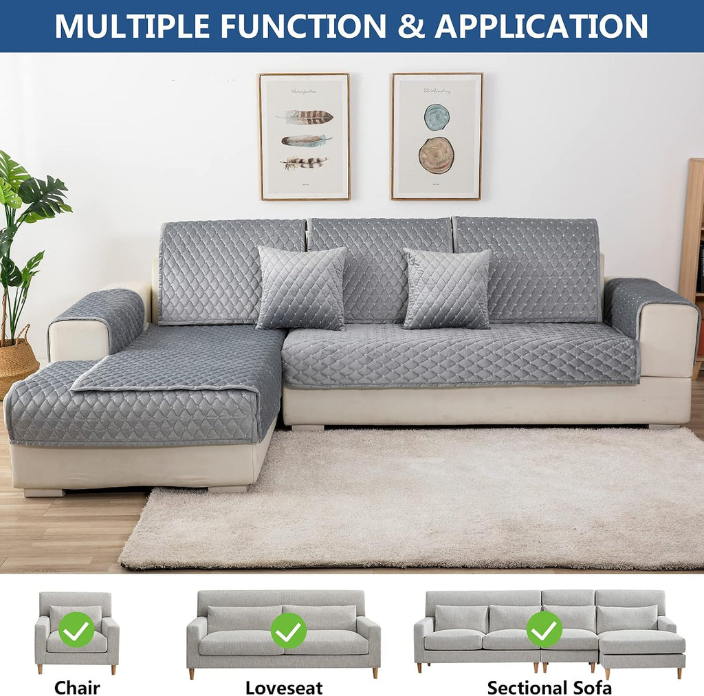 Velvet Sectional Couch Covers for Dogs,Light Gray,1PC,36''x70'' - Image 2