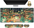Large Gaming Mouse Pad Set, 4 in 1 Ergonomics Keyboard Desk Mat with Memory Foam Wrist Rest, Computer PC Extended Game Mousepad, Non-Slip Desk Matt Easy Typing Pain Relief I Frog & Mushroom by NXZGO