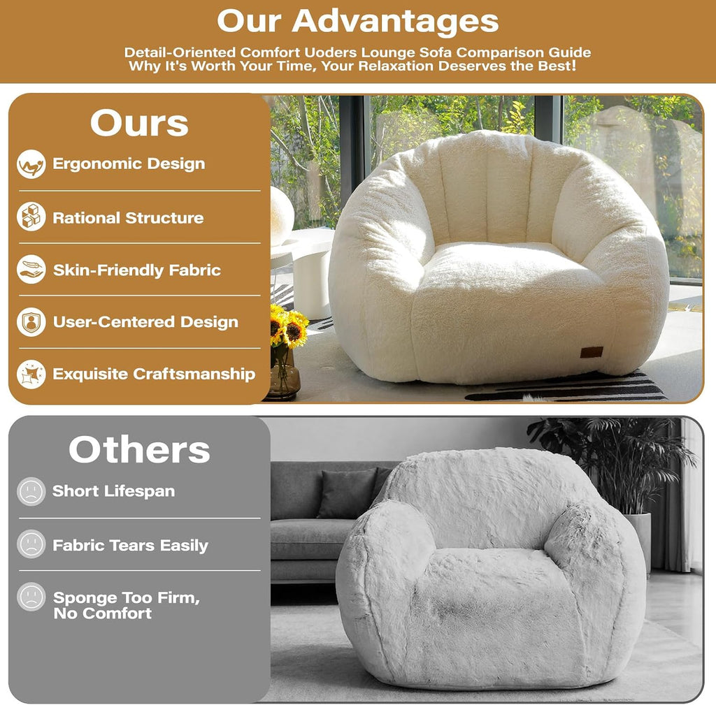 Giant Bean Bag Chair for Adults, Teens and Kids, Cozy Fluffy Corduroy Beanbag Chair with Filler, Large Floor Lounge Sofa for Living Room, Bedroom, Dorm, Gaming and Reading(L-Ivory) - Image 7