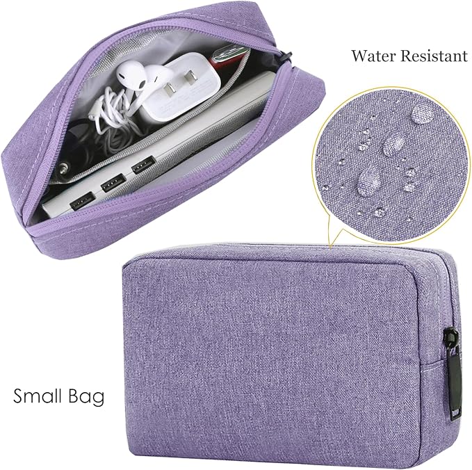 CAAORDKSO Electronic Organizer Travel Case, Electronic Accessories Storage Bag, Portable Waterproof Cable Organizer Bag for Laptop Charger Mouse, USB, Cord, Power Bank, Earphone, Pen(Small+Big,Purple) - Image 4