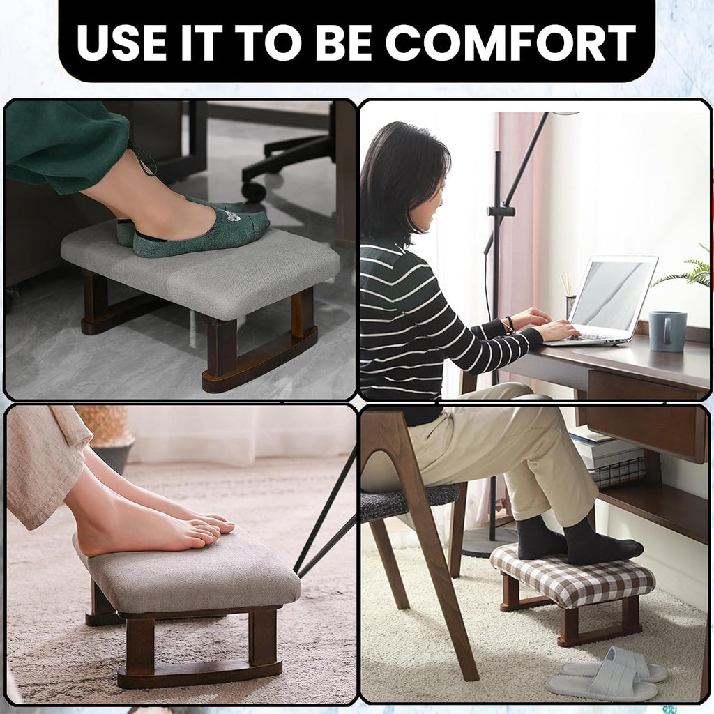 Small Footstool Office Under Desk Ottoman Padded Hassock 16.1"(41cm) x 6.7"(17cm) with Wooden Legs Modern Living Room Bedroom Work Nail Salon Compact Footrest Stool Relaxation Rest Foot Stool (Green) - Image 6