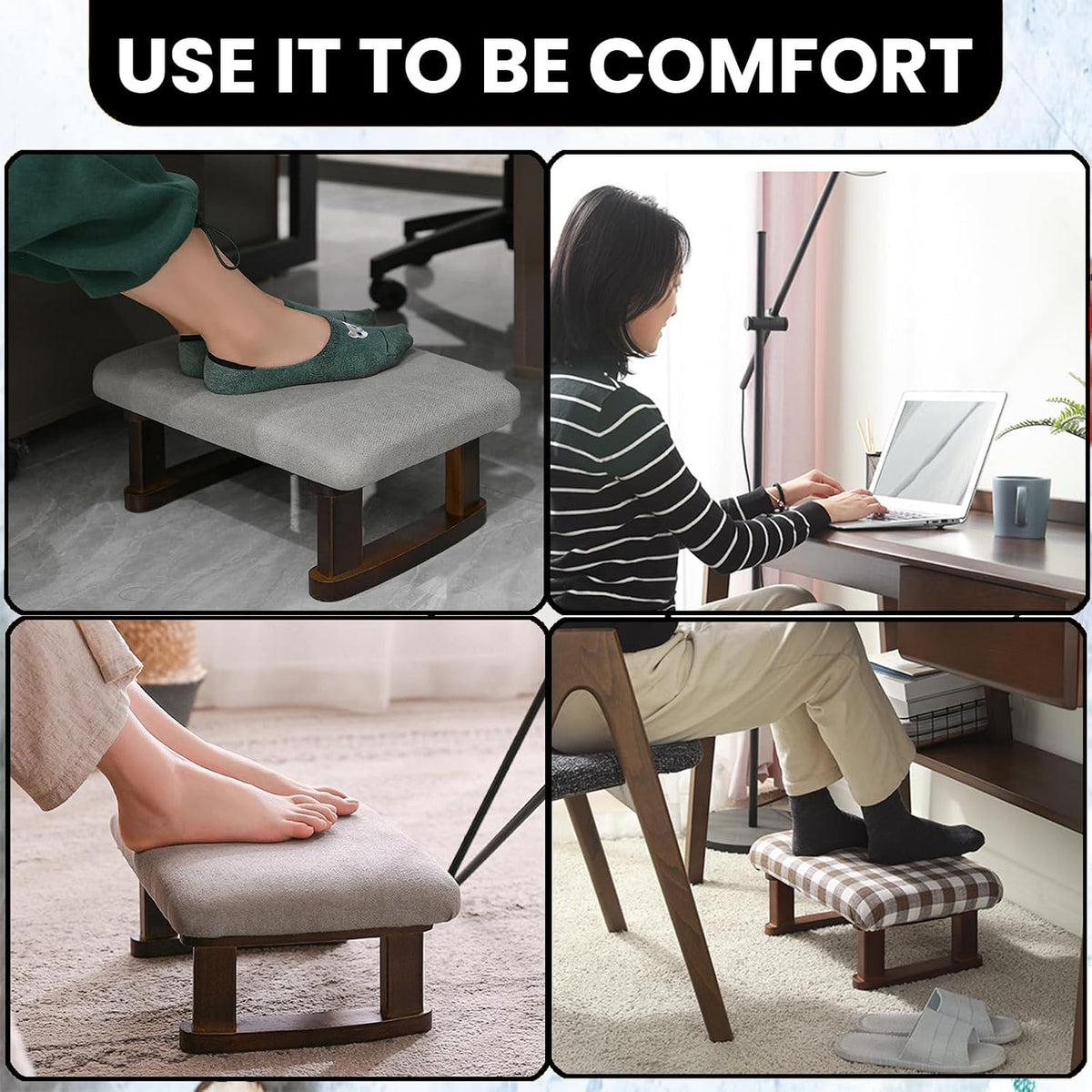 Small Footstool Office Under Desk Ottoman Padded Hassock 16.1"(41cm) x 6.7"(17cm) with Wooden Legs Modern Living Room Bedroom Work Nail Salon Compact Footrest Stool Relaxation Rest Foot Stool (Green) - Image 6