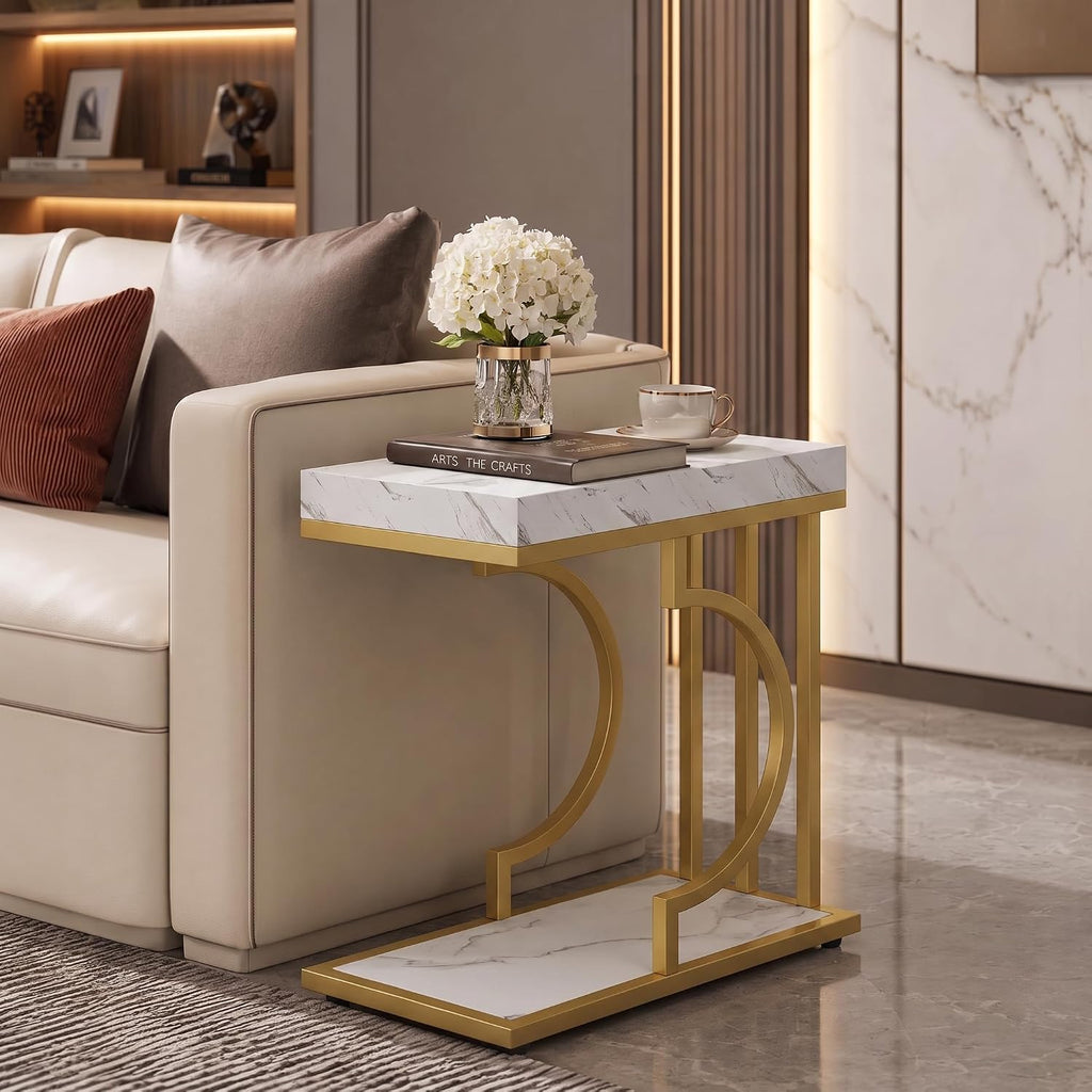 Tribesigns C Shaped Modern End Table for Coach with Metal Frame - Image 5