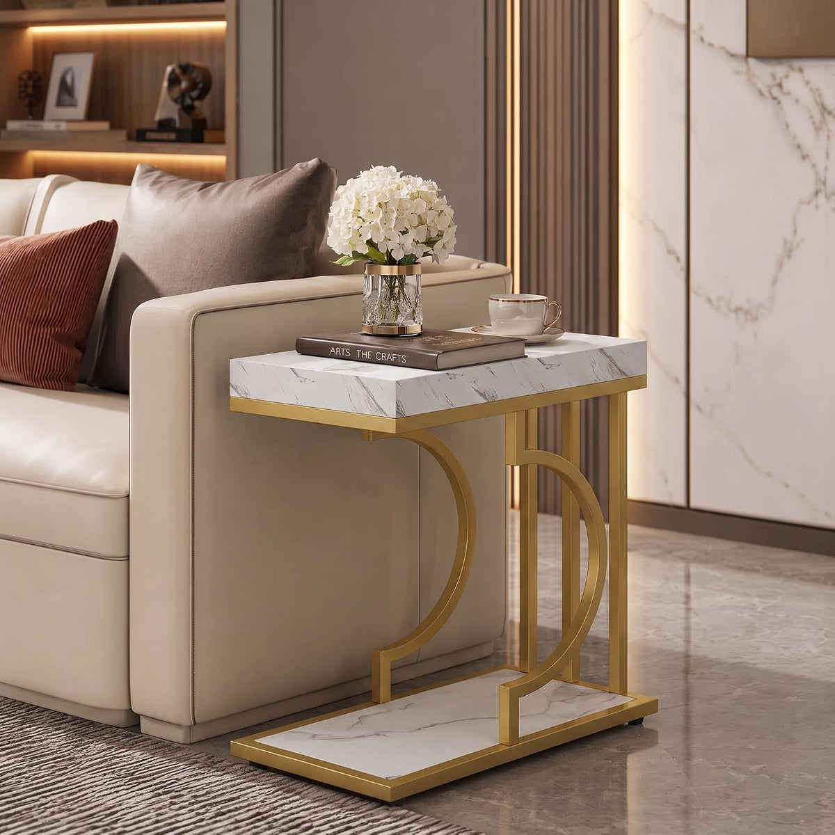 Tribesigns C Shaped Modern End Table for Coach with Metal Frame - Image 5