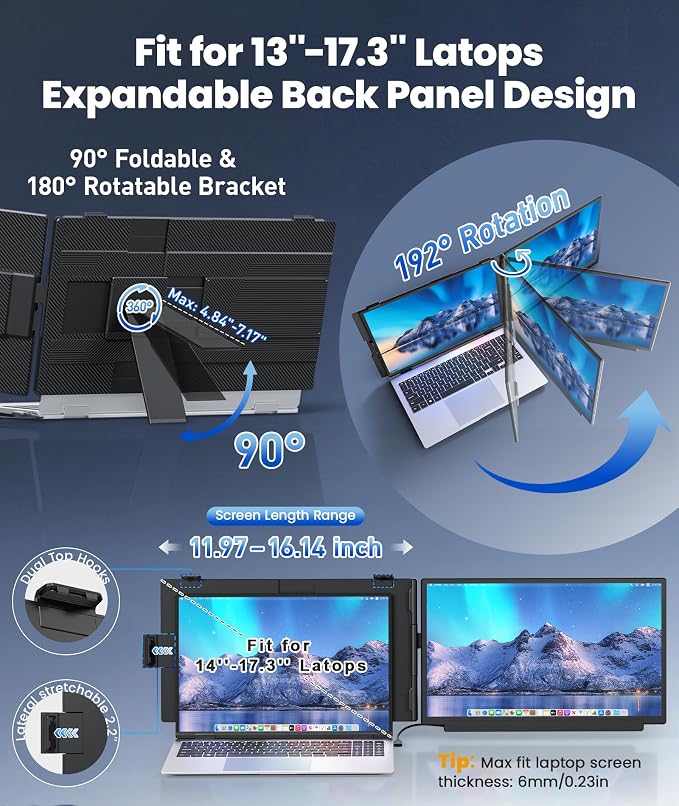 15.6" Detachable Laptop Screen Extender, Ultra-Light Portable Monitor | FHD 1080P Display, Dual Monitor for 14"-17.3" Laptops, One Cable Plug & Play, Compatible with Windows, Mac, ChromeOS, PS5 - Image 8