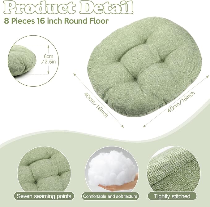 Fumete 8 Pcs Round Floor Cushions for Classroom Kids,Green | 16 Inch Diameter, Students Flexible Seating Pillows, Home Daycare School Reading Yoga Meditation, Soft Cushioned - Image 2