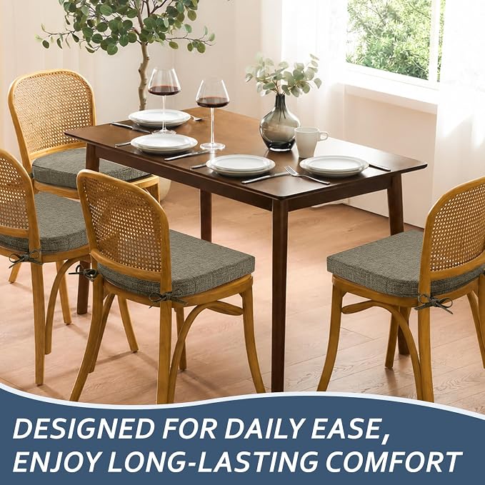 Basic Beyond Chair Cushions for Dining Chairs with Ties and Removable Cover, 2" Thick Seat Cushions for Kitchen Chairs, Set of 4, 17" x 16", Khaki - Image 8