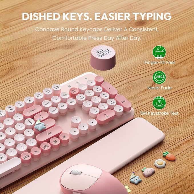 Wireless Keyboard and Mouse Combo, Typewriter Keyboard, Magnetic Wrist Rest | Full-Size, Cute Round Keycaps, Smart Sleep Mode, 2.4GHz Stable Connection for Mac/Windows/PC, Office or Home, Trueque CK24 - Image 6