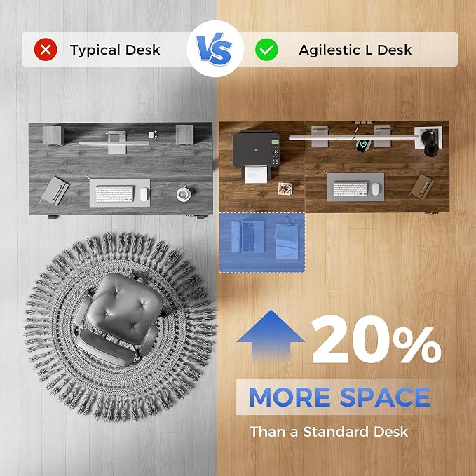 Agilestic 55 * 28 Inch Reversible L Shaped Electric Standing Desk, Walnut | Reversible left-right installation, L-shape Workspace, Sturdy Steel Frame, Memory Presets, Hooks, 176 lbs, Easy Assembly - Image 6