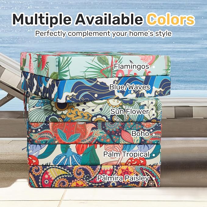 UNIKOME Outdoor Chair Cushions Pack of 4, Water Resistant Patio Cushions with Ties, High Density Sponge Filling Square Corner Seat Cushions for Outdoor Furniture, 19"*19"*3", Blue/Waves - Image 7