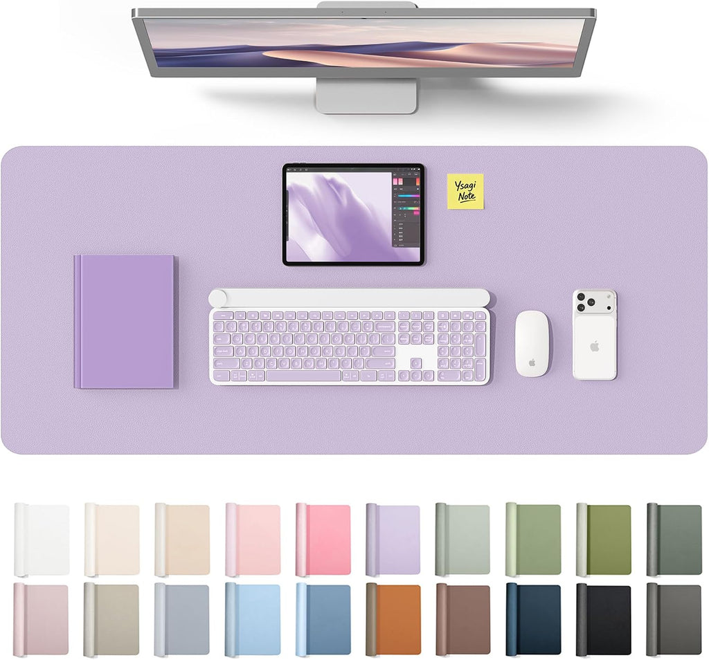 YSAGi Leather Desk Protector, Office Mat, Large Mouse Mat, Non-Slip PU Leather Blotter, Laptop Desk Mat, Waterproof Writing Pad for Office and Home(Light Purple, 42" x 17.2") by YSAGi