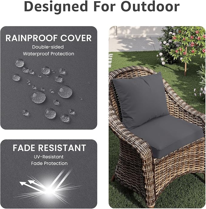 PatioGlow Outdoor Chair Cushions 17 x 16 x 2 Inch, Waterproof & Fade Resistant Patio Seat Cushion for Furniture with Handle and Ties, Thick Seating Pads for Outside Sofa Couch Set of 2, Grey - Image 3