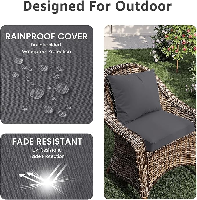 PatioGlow Outdoor Seat Cushion Set 24 x 24 x 4 Inch, Waterproof & Fade Resistant Patio Furniture Cushions with Removable Cover and Ties, Thick Deep Seating Pads for Outside Chair Sofa Couch, Grey - Image 3