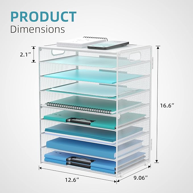 9-Tier Paper Organizer for Desk, Letter Tray with Handles, White, 2 Pack | Desk File Organizer with Removable Trays for Sorting Files, Folders, Mail and Printer Paper at Home, School or Office - Image 3